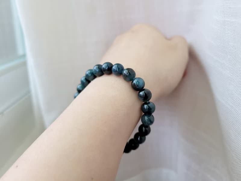 【純翠】天然翡翠 冰孔雀藍7.5mm純圓珠手鏈 | 玩家級 | 稀缺色