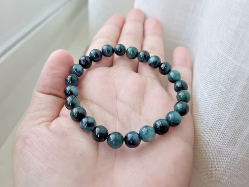 【純翠】天然翡翠 冰孔雀藍7.5mm純圓珠手鏈 | 玩家級 | 稀缺色