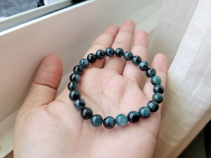 【純翠】天然翡翠 冰孔雀藍7.5mm純圓珠手鏈 | 玩家級 | 稀缺色