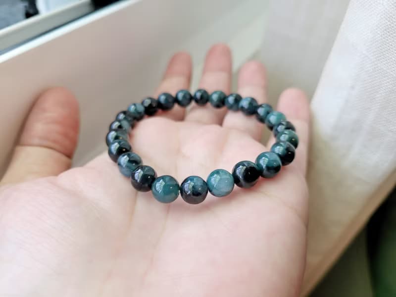 【純翠】天然翡翠 冰孔雀藍7.5mm純圓珠手鏈 | 玩家級 | 稀缺色