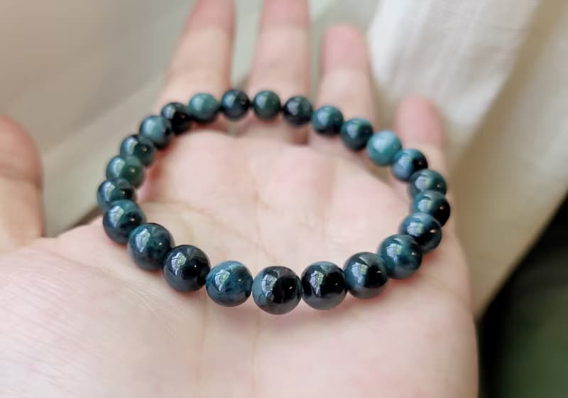 【純翠】天然翡翠 冰孔雀藍7.5mm純圓珠手鏈 | 玩家級 | 稀缺色