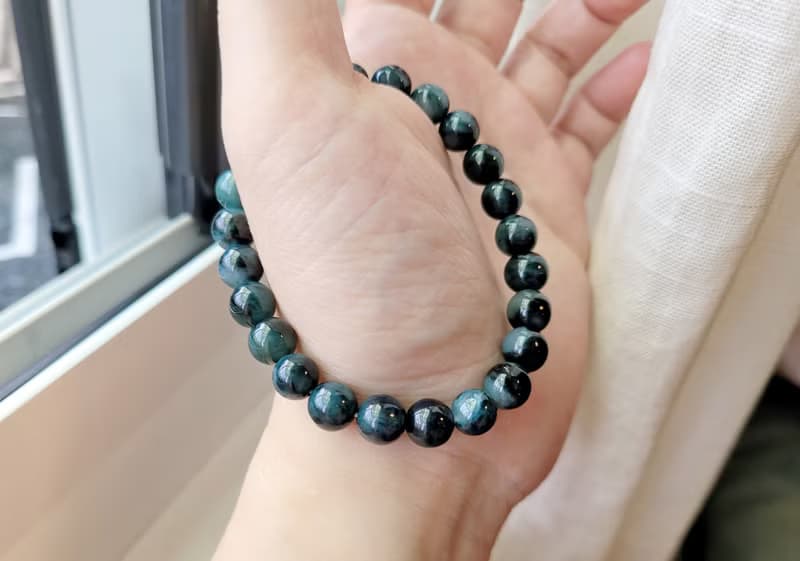 【純翠】天然翡翠 冰孔雀藍7.5mm純圓珠手鏈 | 玩家級 | 稀缺色