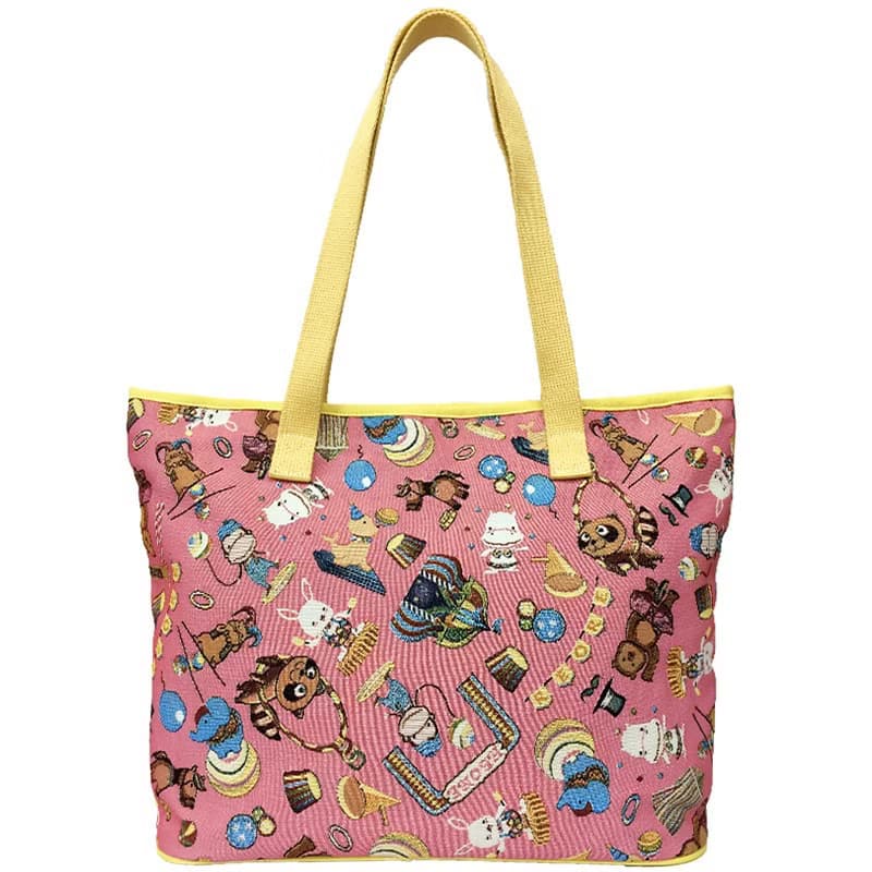 肩背托特包 大容量 / 防潑水 平織緹花 開心馬戲團(粉紅)