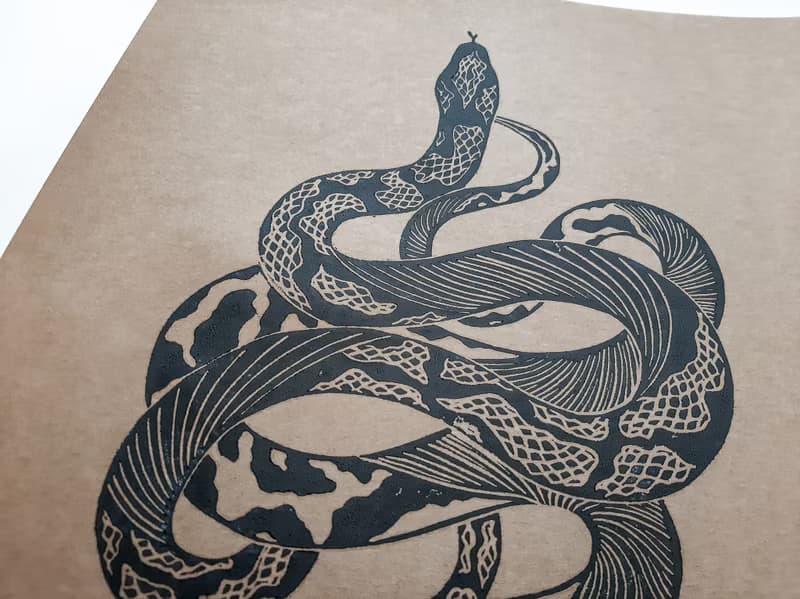 Boho white antique snake art Original linocut print artwork Housewarming gift