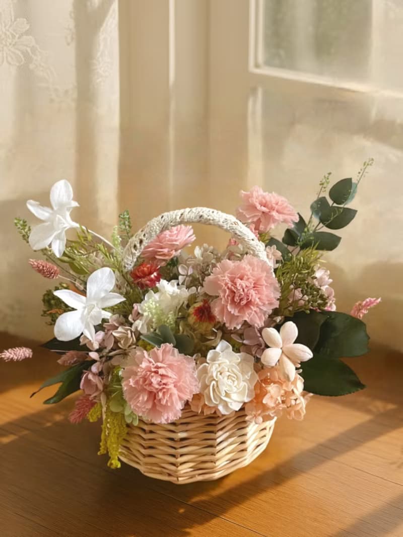 【永生花禮】杏桃色永生花籃/開幕花禮/升遷花禮/謝師花禮