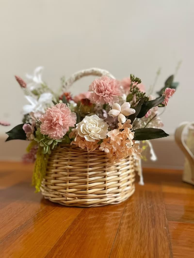【永生花禮】杏桃色永生花籃/開幕花禮/升遷花禮/謝師花禮