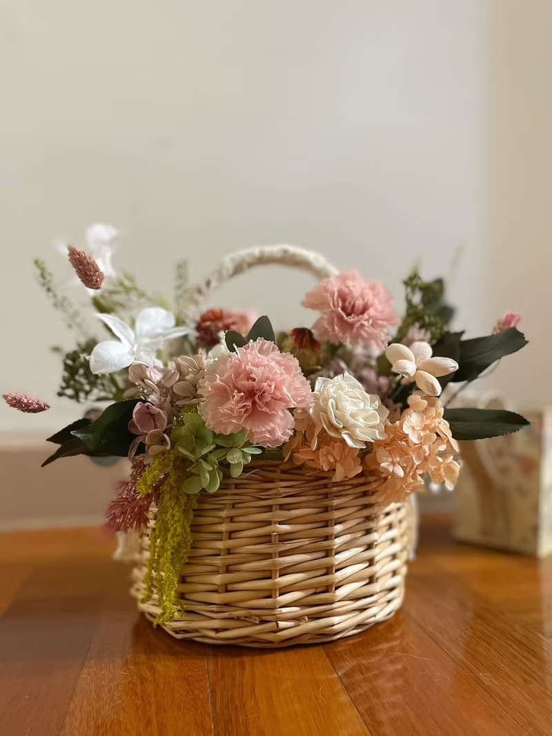 【永生花禮】杏桃色永生花籃/開幕花禮/升遷花禮/謝師花禮