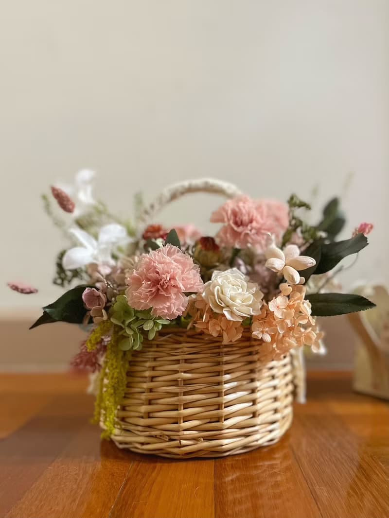 【永生花禮】杏桃色永生花籃/開幕花禮/升遷花禮/謝師花禮