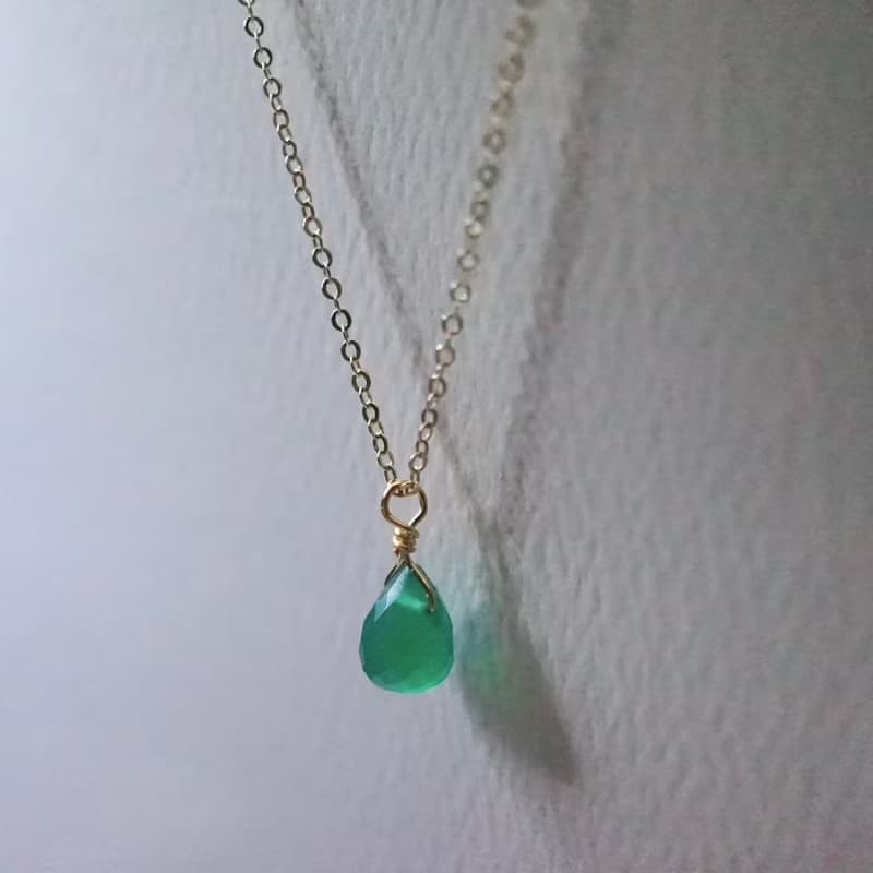 ITS-N159【14KGF項鍊・綠瑪瑙】細緻項鍊。