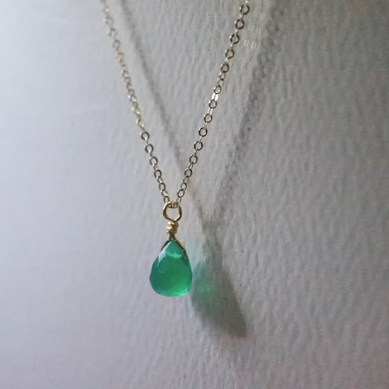 ITS-N159【14KGF項鍊・綠瑪瑙】細緻項鍊。