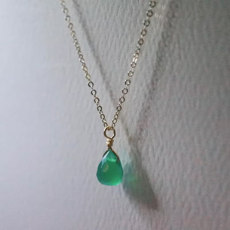 ITS-N159【14KGF項鍊・綠瑪瑙】細緻項鍊。