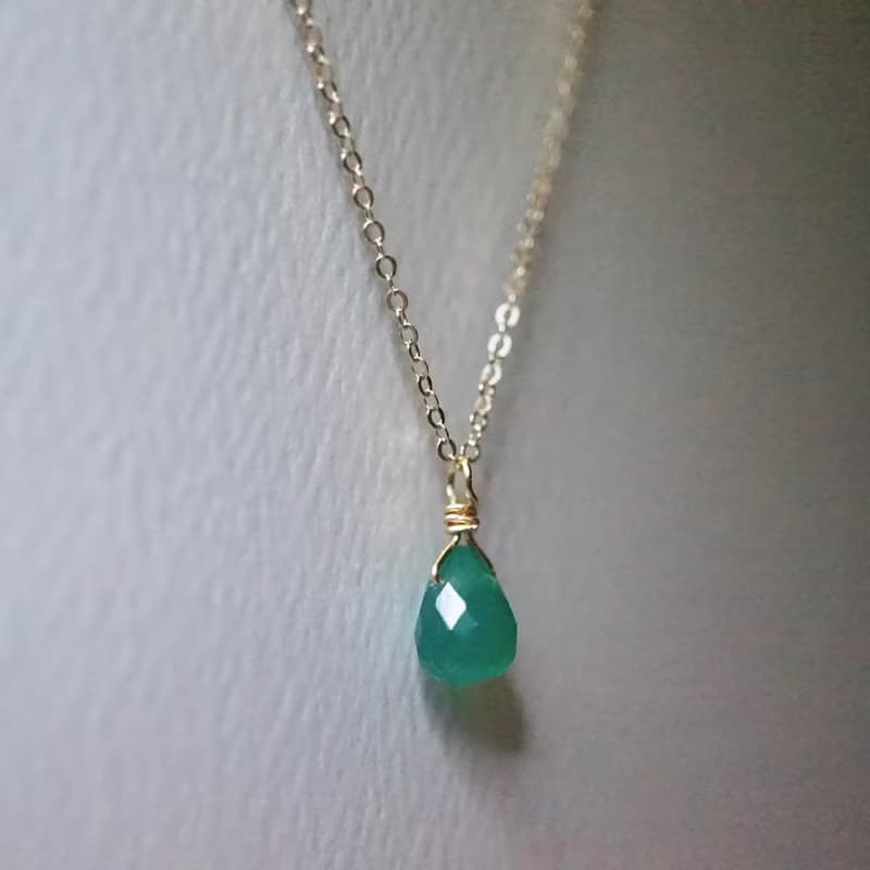 ITS-N159【14KGF項鍊・綠瑪瑙】細緻項鍊。