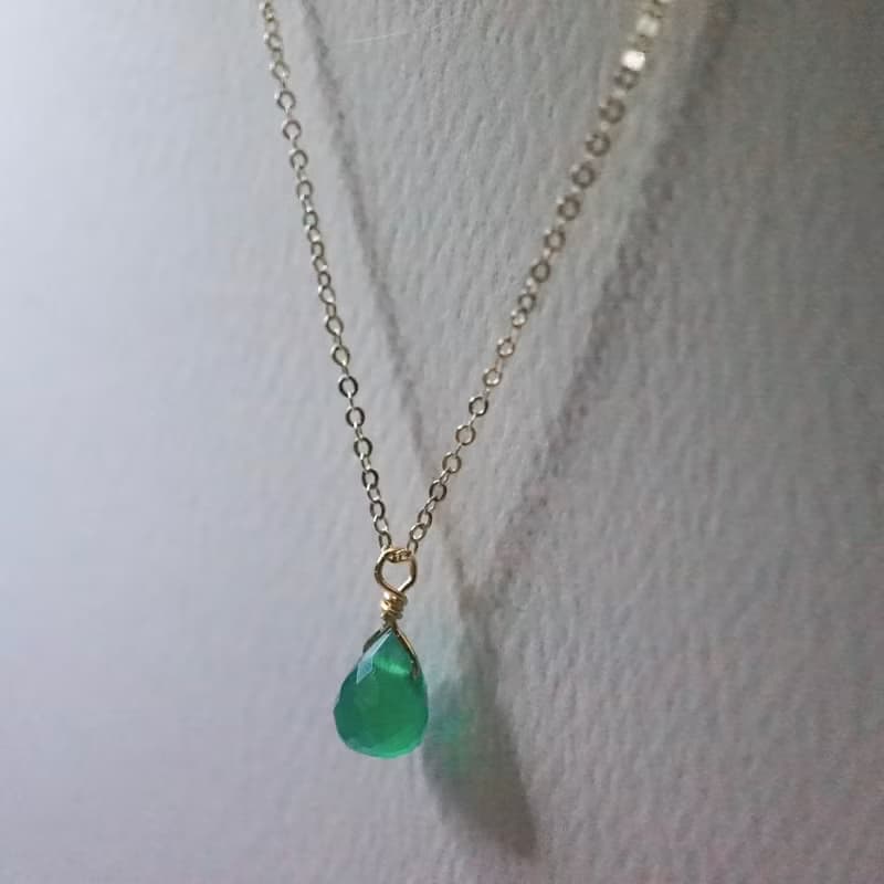 ITS-N159【14KGF項鍊・綠瑪瑙】細緻項鍊。