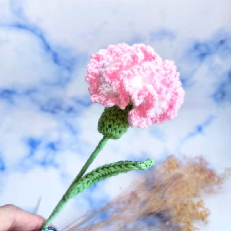 手工毛線單朵康乃馨花束 媽媽花束 交換禮物 生日禮物