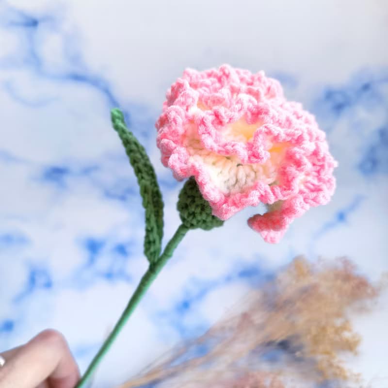 手工毛線單朵康乃馨花束 媽媽花束 交換禮物 生日禮物