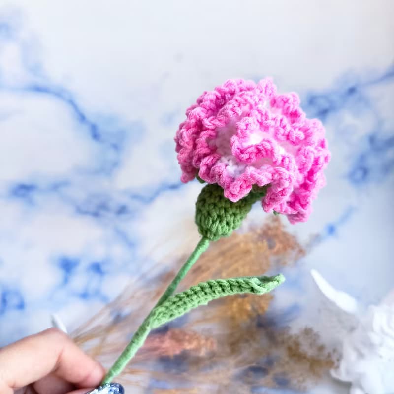 手工毛線單朵康乃馨花束 媽媽花束 交換禮物 生日禮物