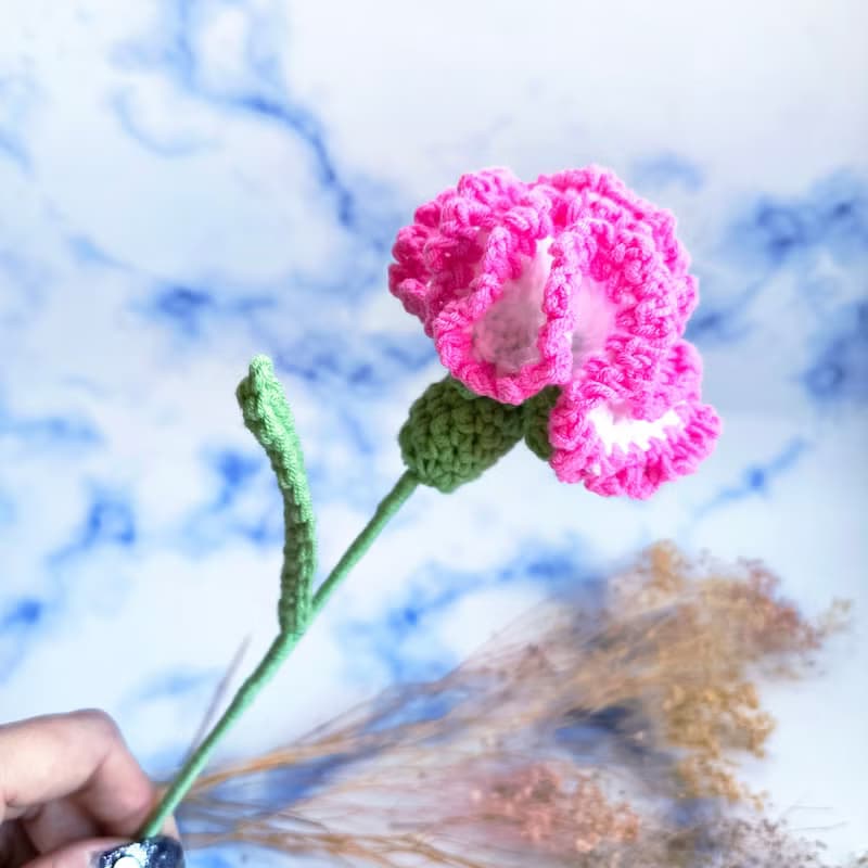 手工毛線單朵康乃馨花束 媽媽花束 交換禮物 生日禮物