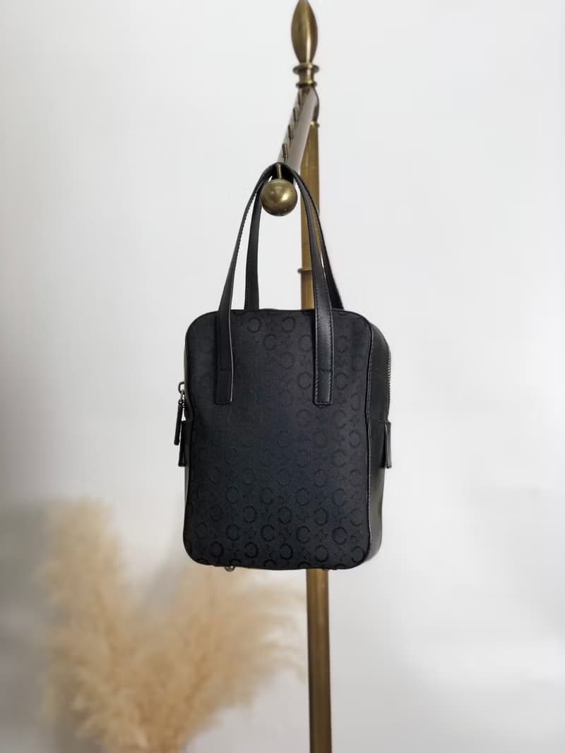 【 日本直送　名牌中古包 】CELINE セリーヌ Cマカダム ハンドバッグ ブラック キャンバス vintage ヴィンテージ オールド vrpxvj