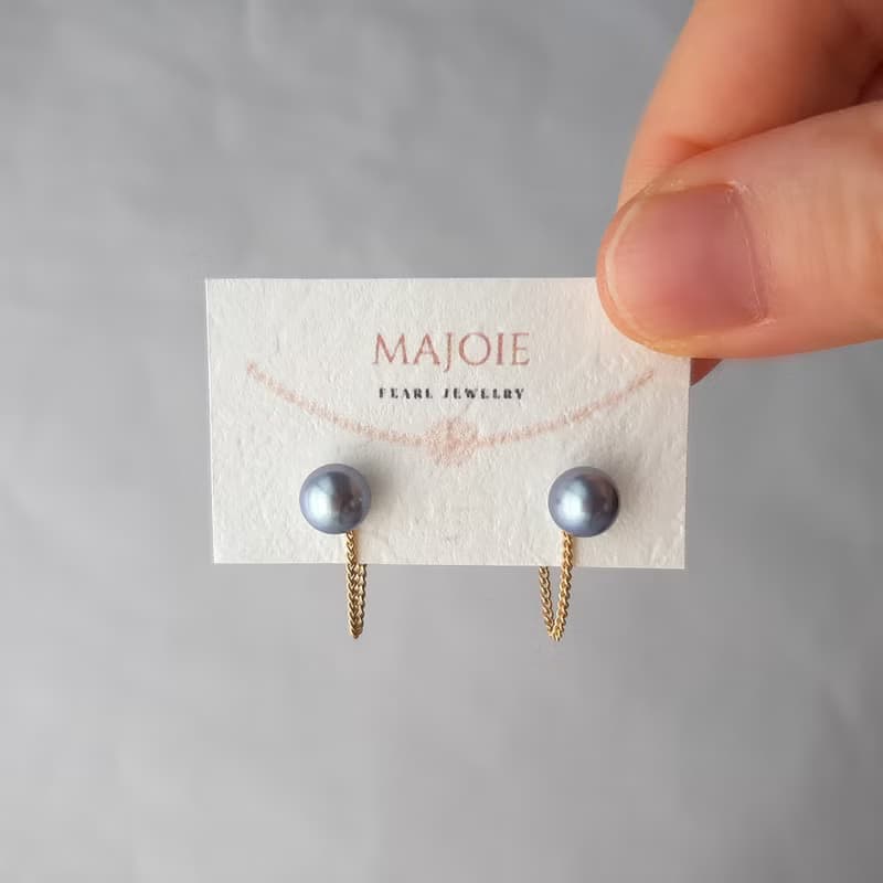K18 デザインピアス グレー あこや真珠 パールピアス あこやパール 日本の真珠 pearl earrings 珍珠耳環 珍珠耳环 진주귀걸이