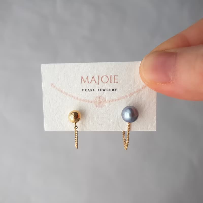 K18 デザインピアス グレー あこや真珠 パールピアス あこやパール 日本の真珠 pearl earrings 珍珠耳環 珍珠耳环 진주귀걸이