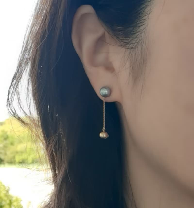 K18 デザインピアス グレー あこや真珠 パールピアス あこやパール 日本の真珠 pearl earrings 珍珠耳環 珍珠耳环 진주귀걸이