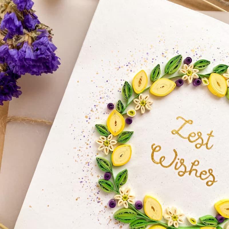 Greeting Card - Zest Wishes - Lemon-flower Wreath