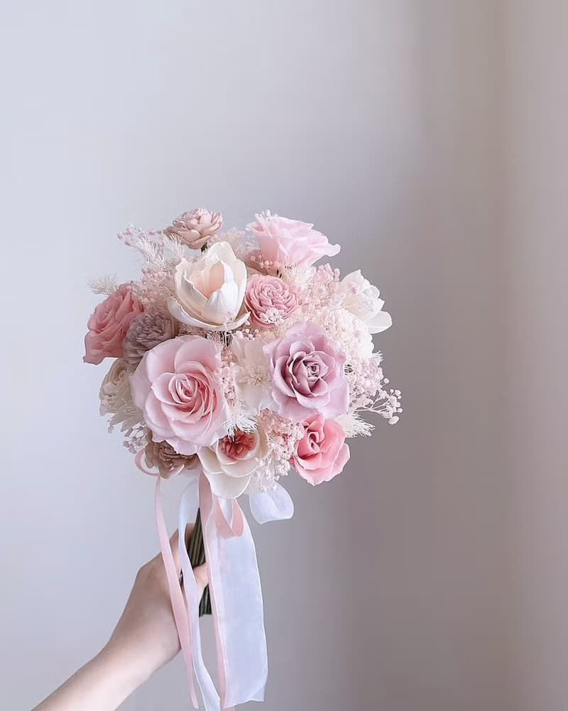【不凋花乾燥花】粉白色不凋花圓形捧花