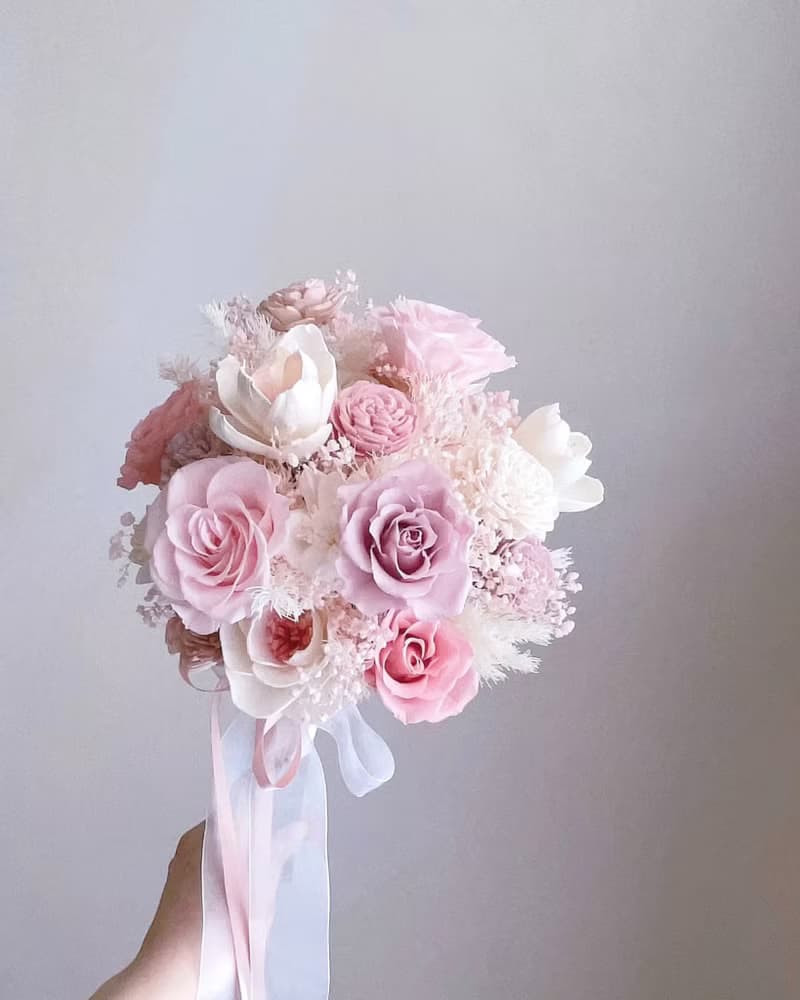 【不凋花乾燥花】粉白色不凋花圓形捧花