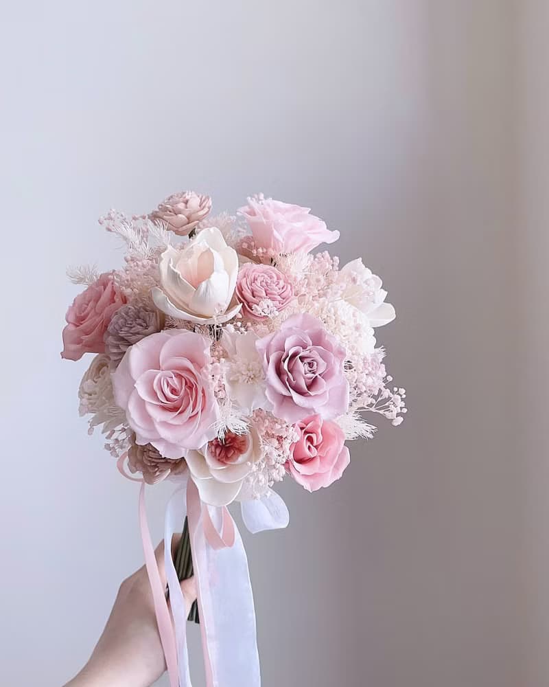 【不凋花乾燥花】粉白色不凋花圓形捧花