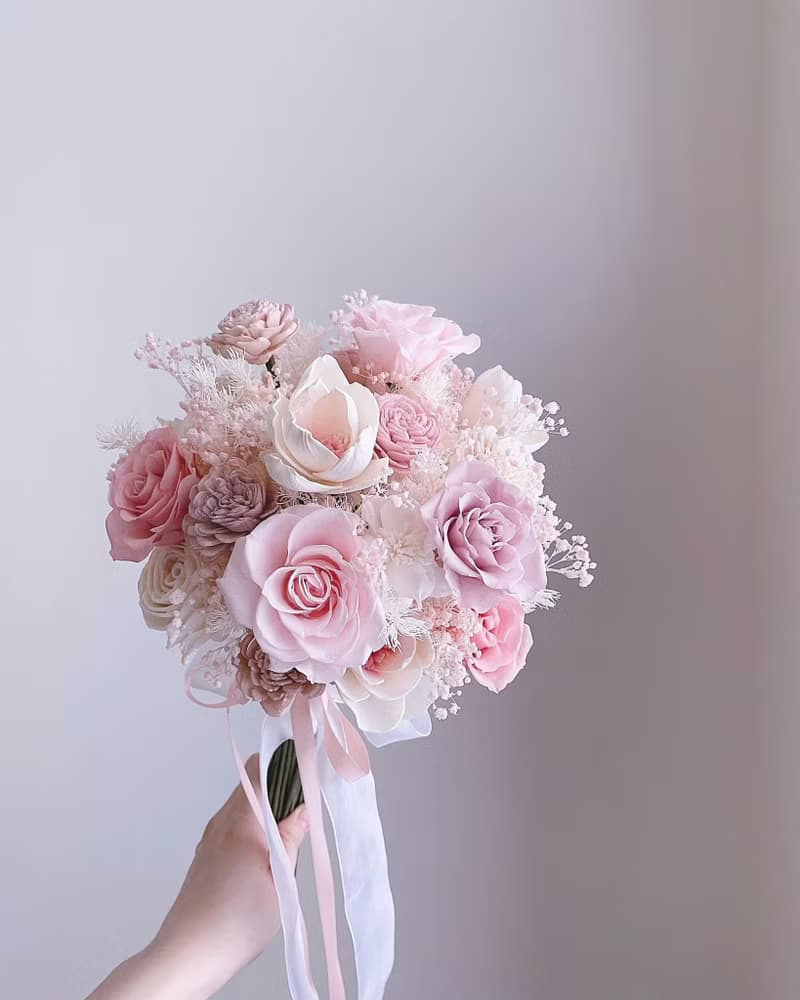 【不凋花乾燥花】粉白色不凋花圓形捧花
