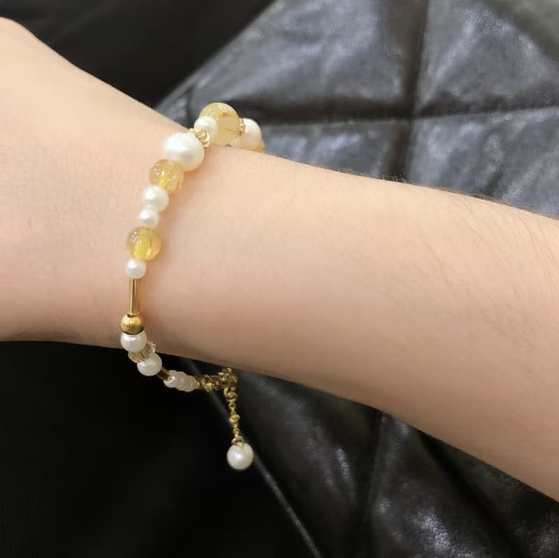 PUREST HOME 財富女神 金髮晶/水晶/天然石/珍珠 招財手鍊