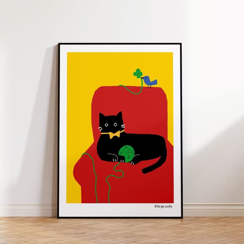 Art print/ Black CAT / Illustration poster A3 A2
