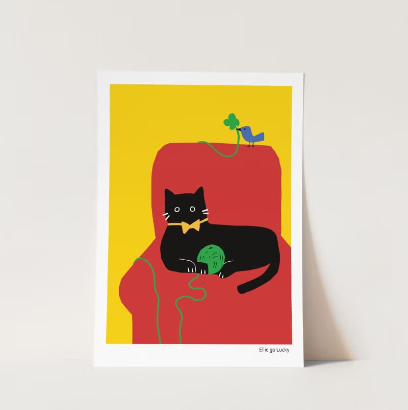 Art print/ Black CAT / Illustration poster A3 A2