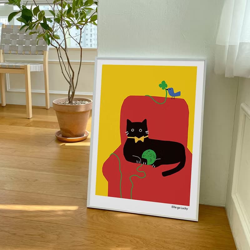 Art print/ Black CAT / Illustration poster A3 A2