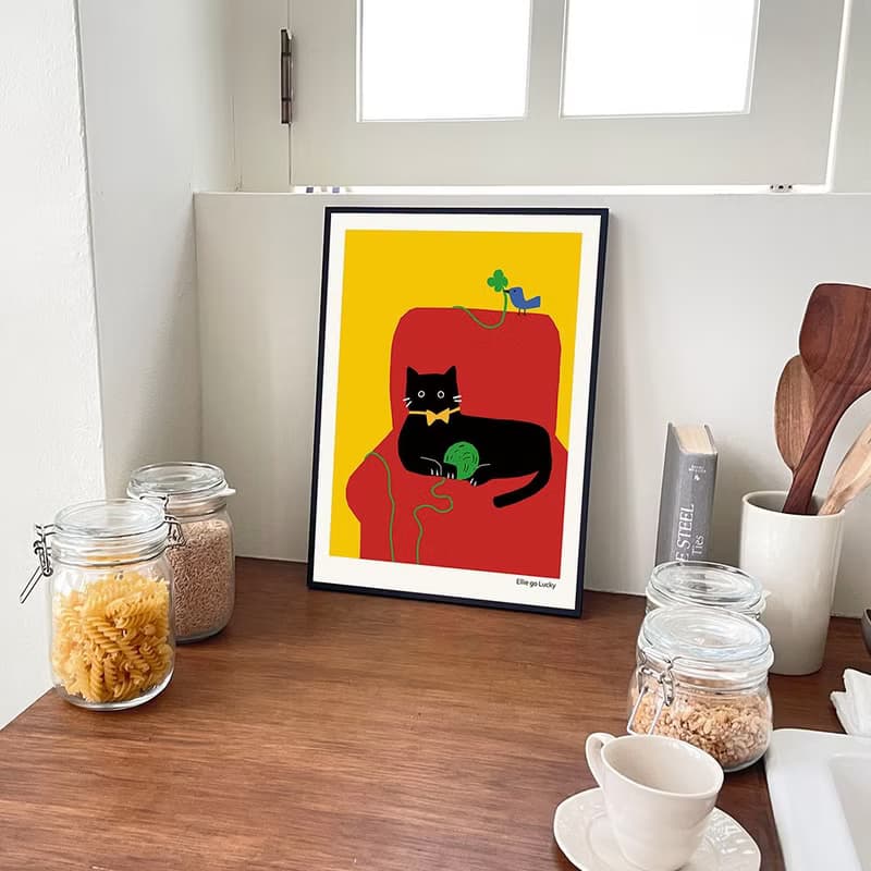 Art print/ Black CAT / Illustration poster A3 A2
