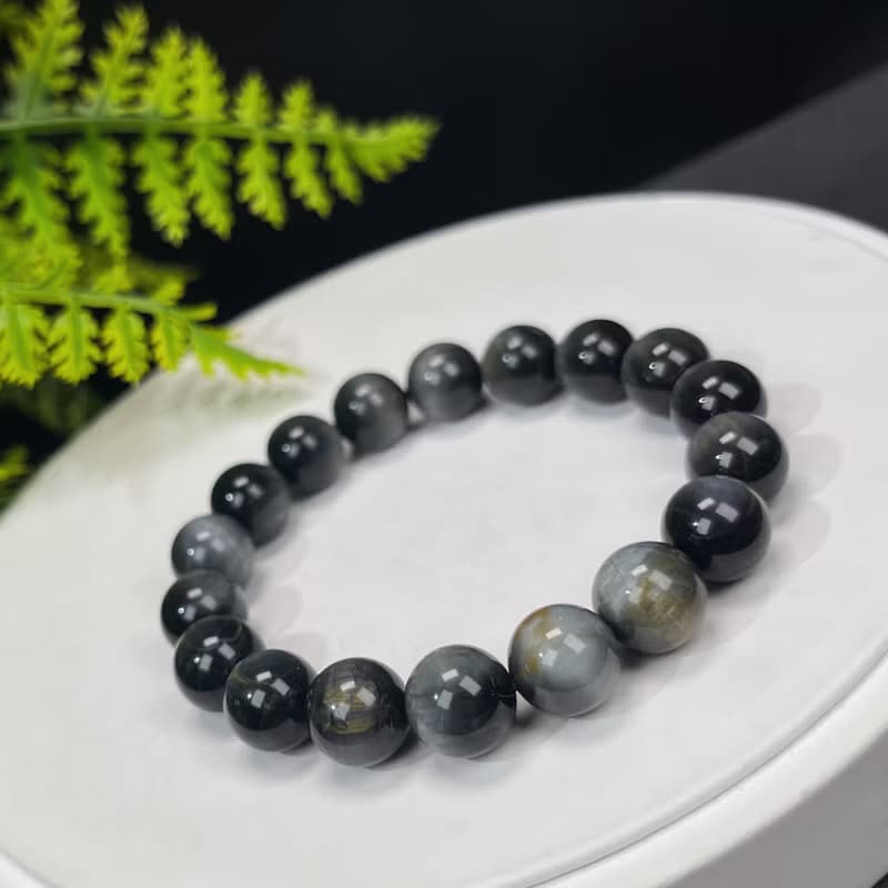 天然鷹眼石手串11mm冰潤顆顆帶眼女單圈沈穩內斂銳利洞察脈輪星座
