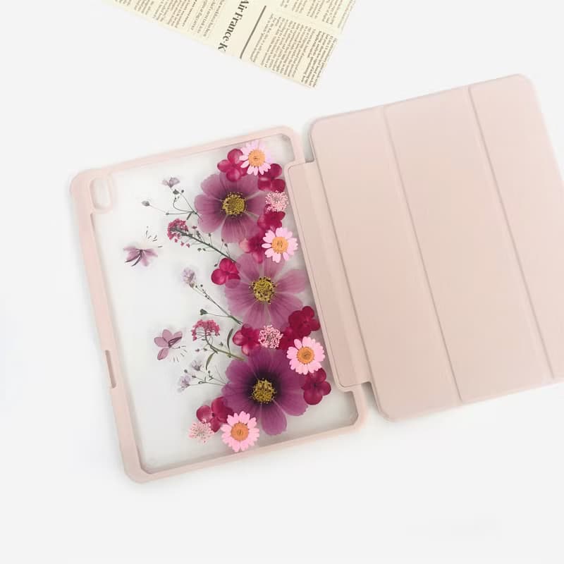粉紫色非洲菊手工押花iPad外殼 iPad Air 11寸13寸 iPad Pro11寸