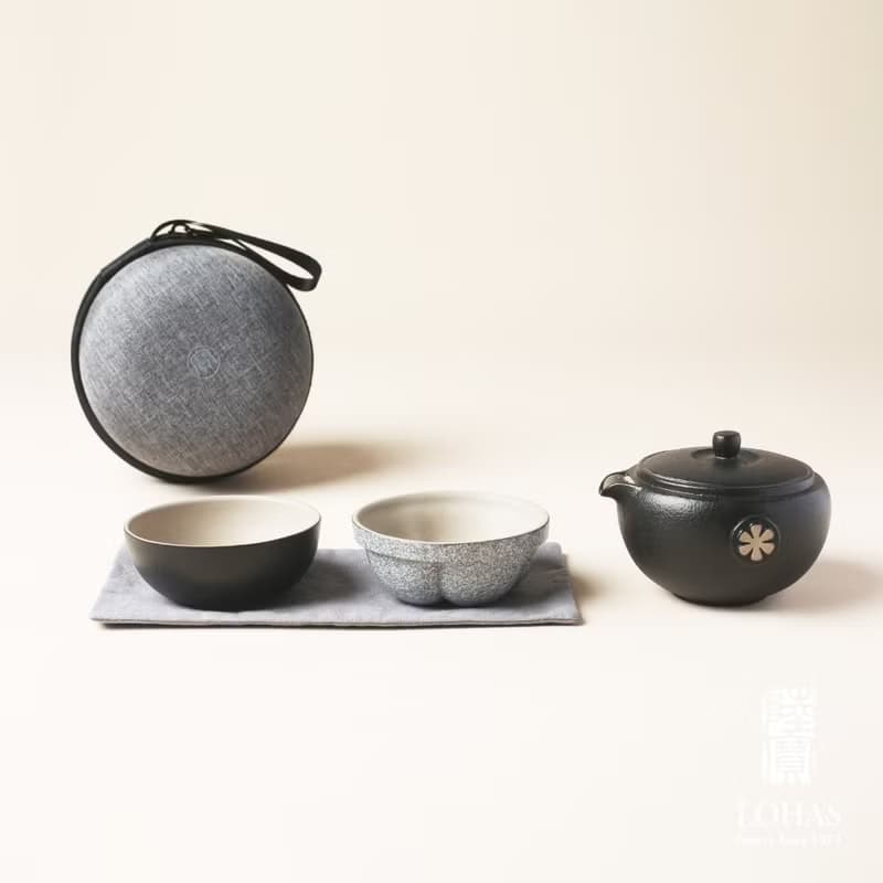 陸寶LOHAS 知足常樂 茶器 山竹 禪風黑 1壺2杯+便攜包 旅行茶組