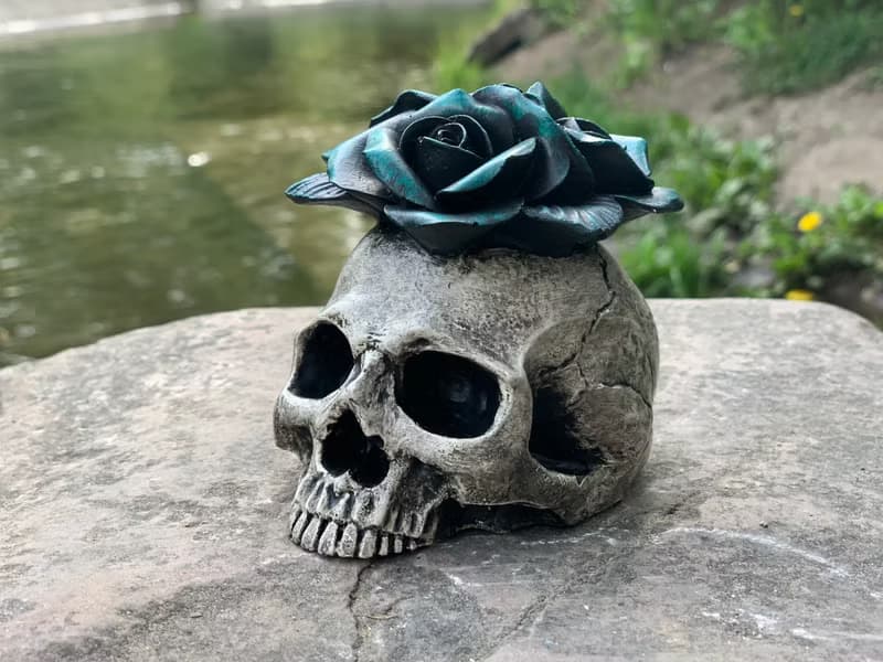 Interior Skull with Green Flowers