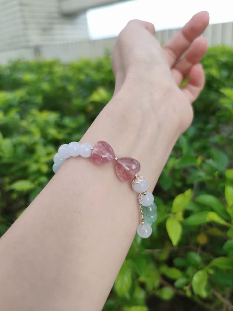 綠草莓晶 巴山翠 愛心紅草莓晶 水晶設計款 手鍊