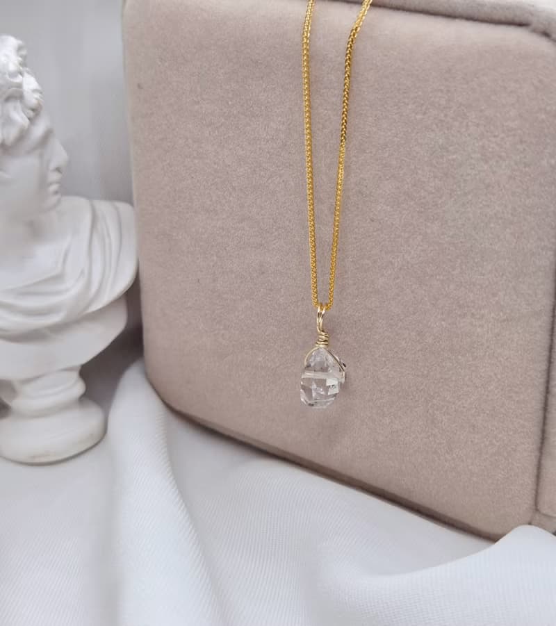 純淨如晨光・赫基蒙/閃靈鑽/雙尖水晶(直式吊墜)項鍊