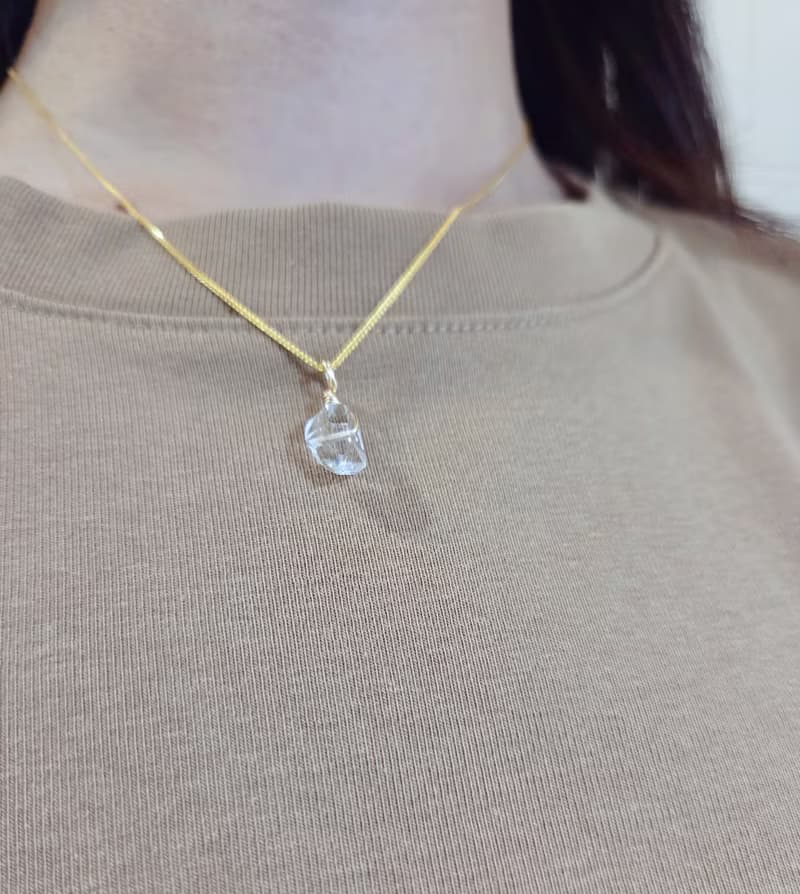 純淨如晨光・赫基蒙/閃靈鑽/雙尖水晶(直式吊墜)項鍊
