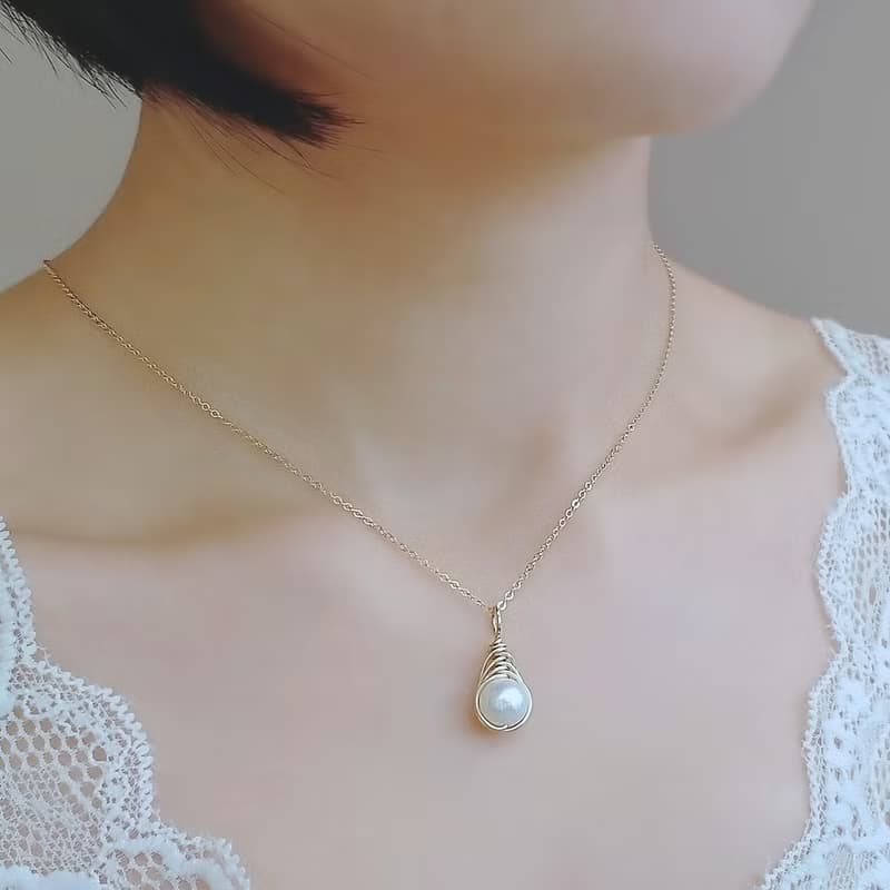 大號淡水珍珠 Herringbone 編織墜 14K GF 包金項鍊 地中海之眼