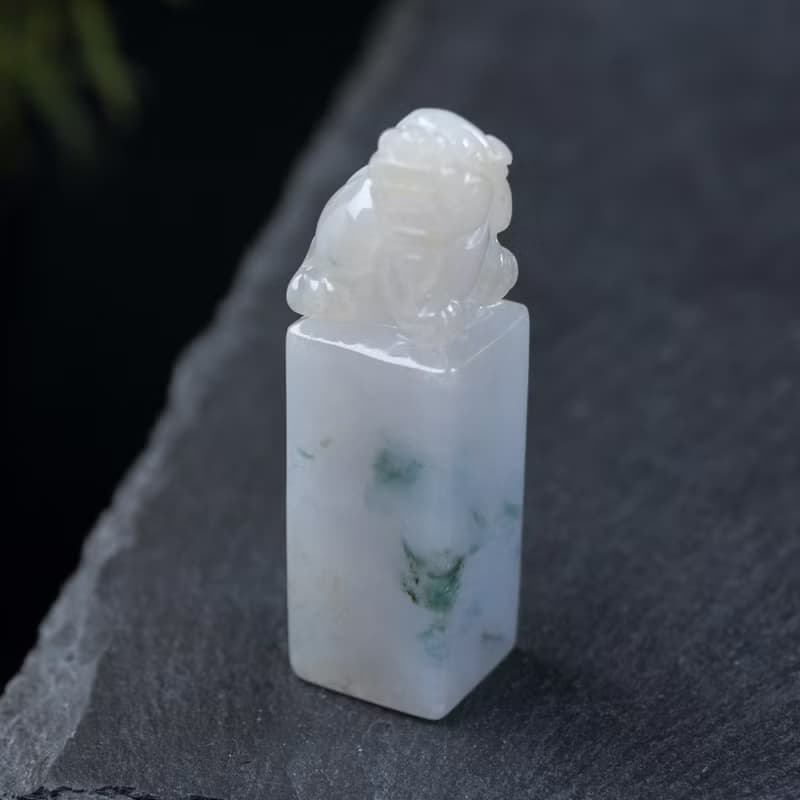 【招財神獸】冰種飄花翡翠貔貅玉印章 | 天然緬甸翡翠A貨 | 送禮