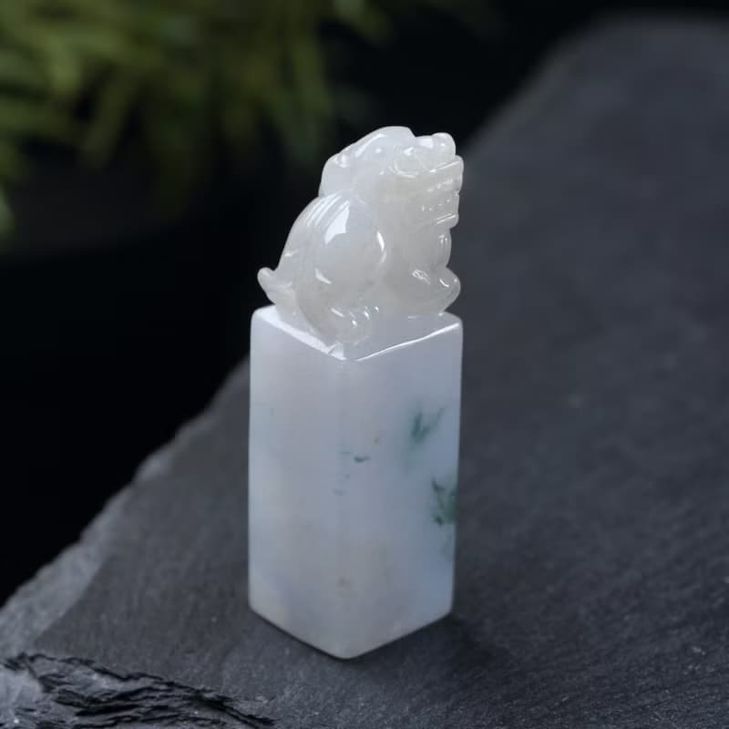 【招財神獸】冰種飄花翡翠貔貅玉印章 | 天然緬甸翡翠A貨 | 送禮