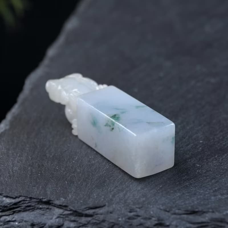 【招財神獸】冰種飄花翡翠貔貅玉印章 | 天然緬甸翡翠A貨 | 送禮