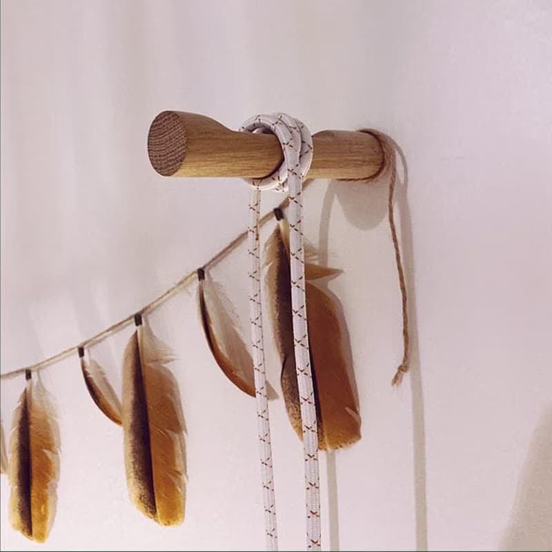 Oak wood wall hook.Minimalist wall storage. Macramé holder. Plant rack hanger.