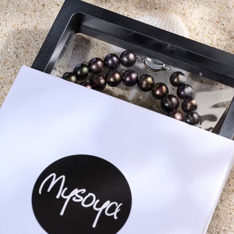 天然炫彩黑色淡水珍珠項鍊 8–9mm 銀色元寶扣 流光溢彩 生日禮物