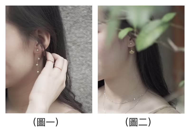 花語銀杏 14k包金不對稱 手工珍珠垂墜耳環