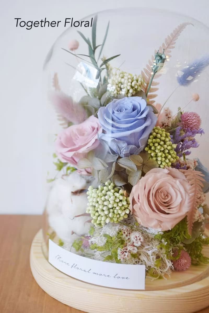 LED燈永生玫瑰大型玻璃罩盅